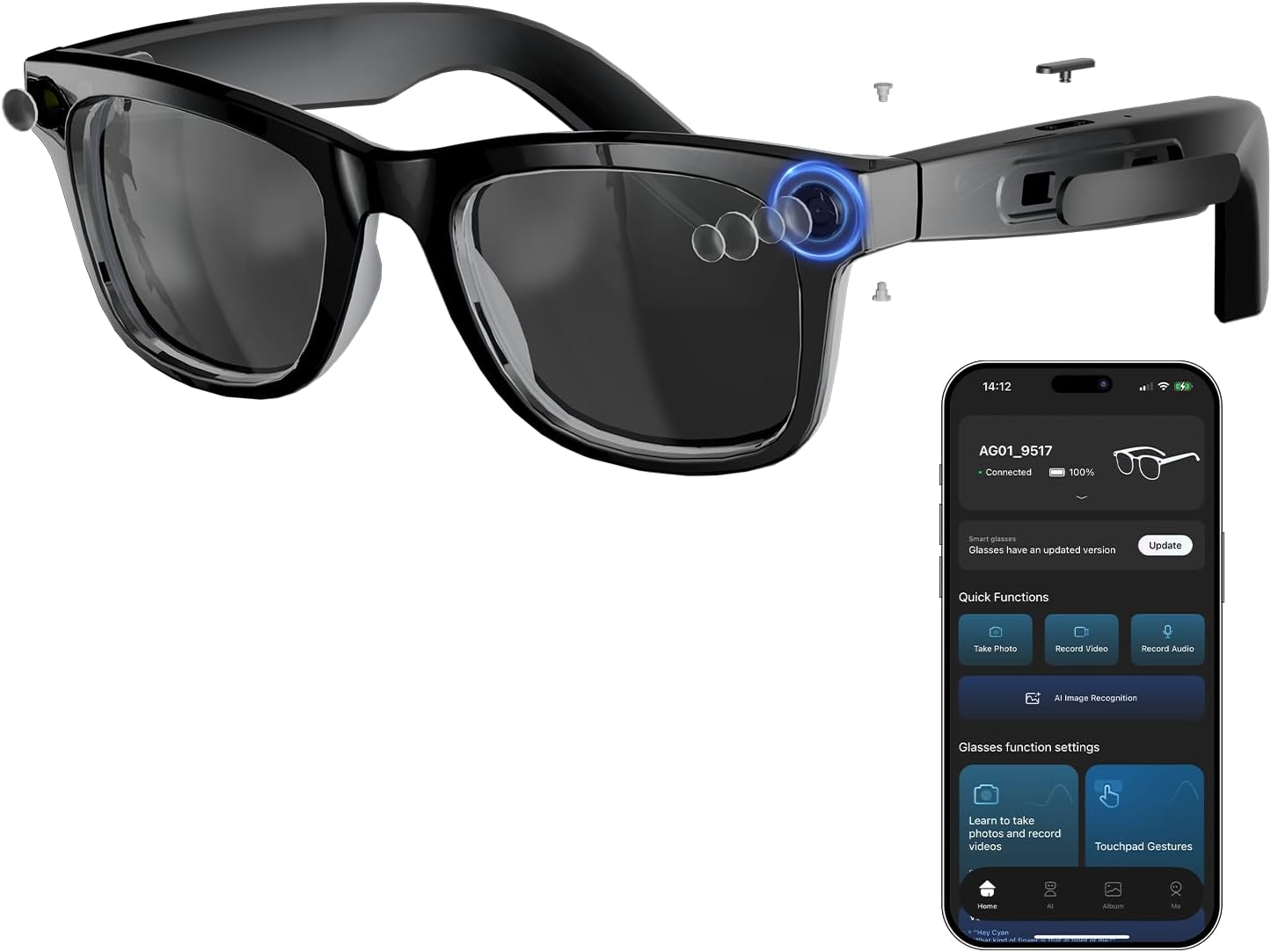 Smart Glasses Lens - 8MP AI Smart Glasses: 1080P Video,